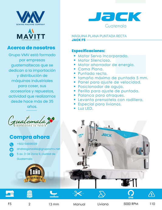 MÁQUINA DE COSER PLANA PUNTADA RECTA JACK F5