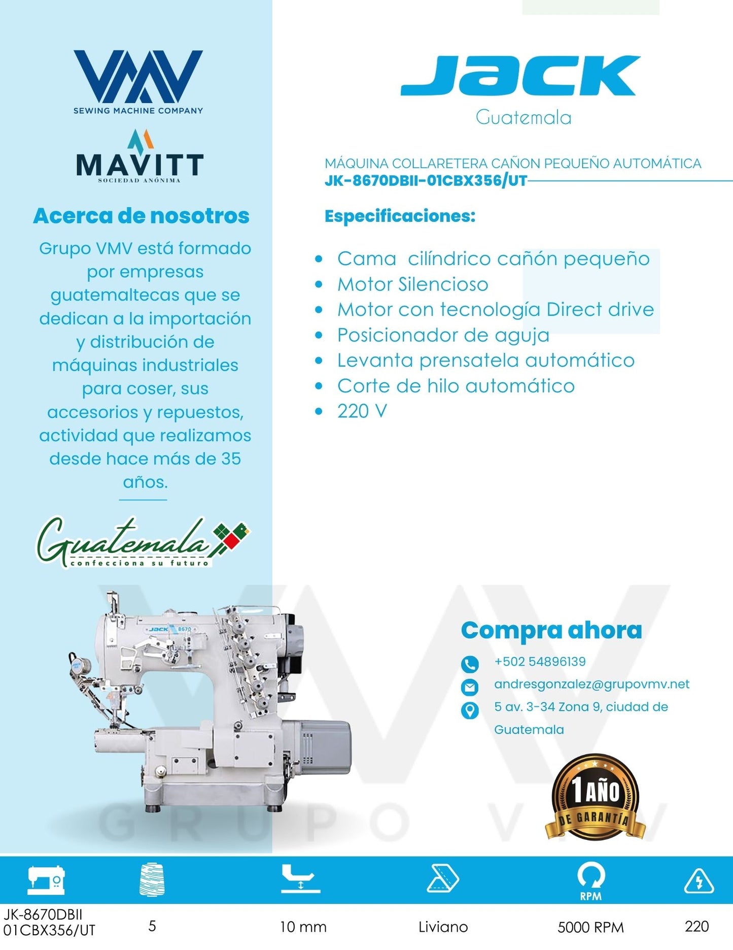 MÁQUINA COLLARETERA CAÑON PEQUEÑO AUTOMÁTICA JACK JK-8670DBII-01CBX356/UT