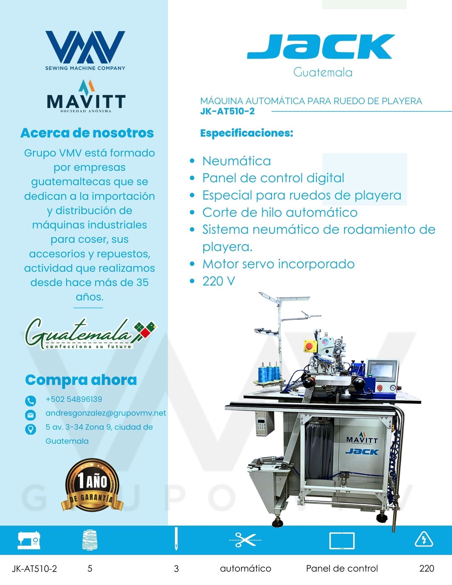MÁQUINA AUTOMÁTICA PARA RUEDO DE PLAYERA JACK JK-AT510-2