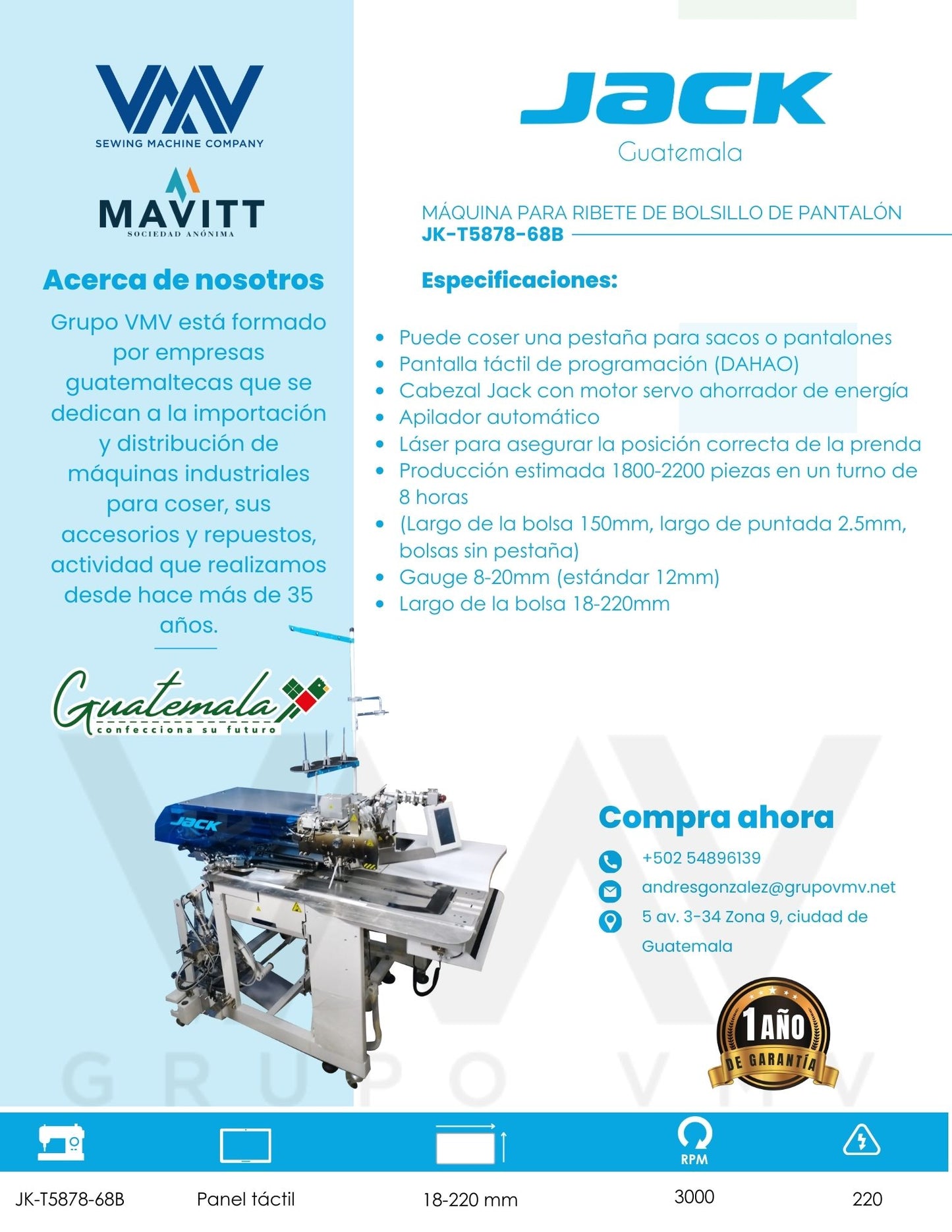 MÁQUINA PARA RIBETE DE BOLSILLO DE PANTALÓN JACK JK-T5878-68B