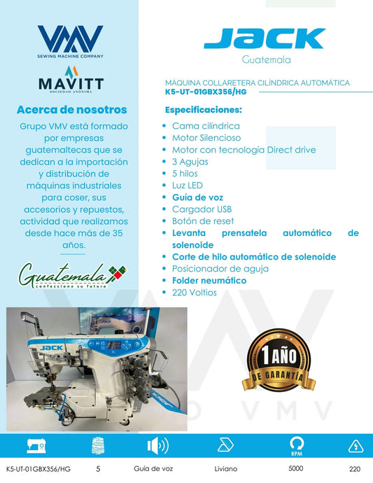 MÁQUINA DE COSER COLLARETERA CILÍNDRICA AUTOMÁTICA CON FOLDER K5-UT-01GBX356/HG