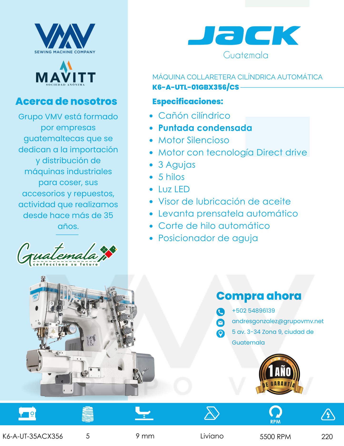 MÁQUINA DE COSER COLLARETERA JACK K6-A-UTL-01GBX356/CS