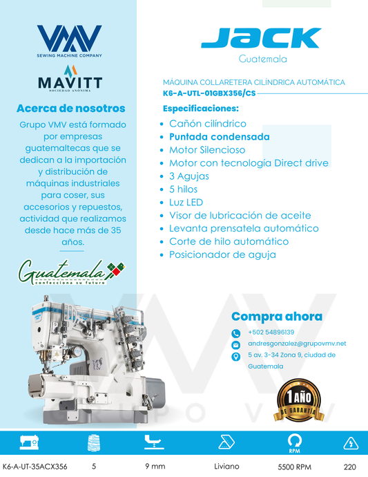 MÁQUINA DE COSER COLLARETERA JACK K6-A-UTL-01GBX356/CS