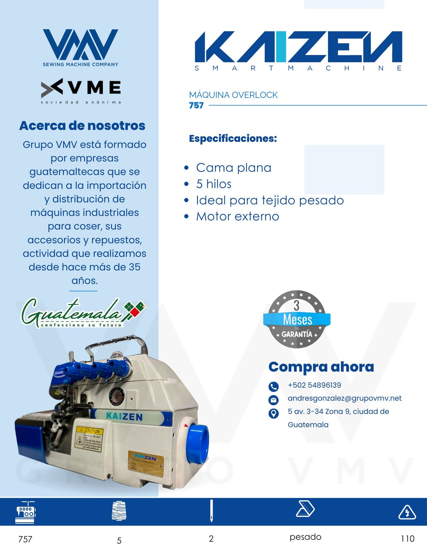 MÁQUINA DE COSER OVERLOCK DE 5 HILOS KAIZEN 757