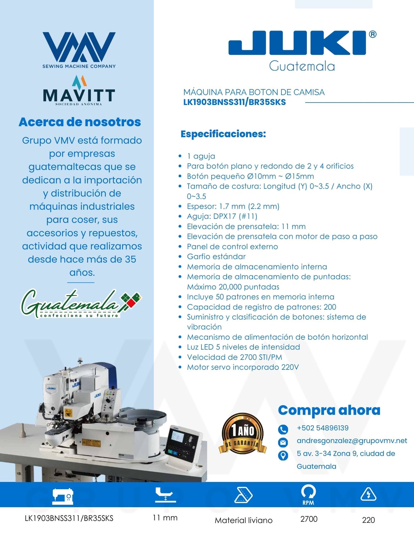 MÁQUINA DE COSER DE BOTÓN ROBÓTICA JUKI LK1903BNSS311/BR35SKS