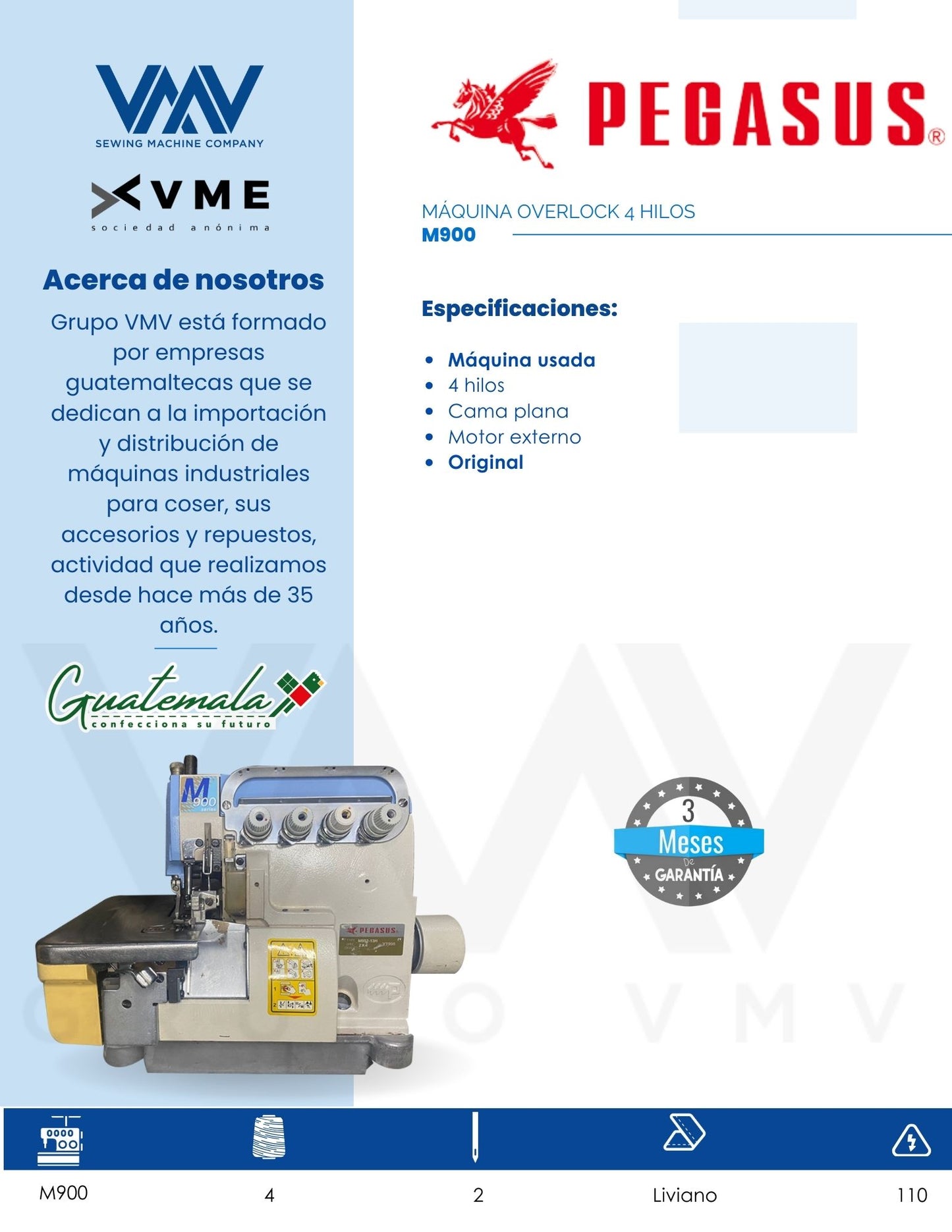 MÁQUINA OVERLOCK 4 HILOS PEGASUS M900
