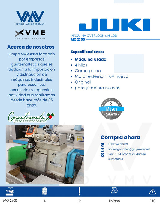 MÁQUINA DE COSER OVERLOCK 4 HILOS JUKI MO2300 USADA