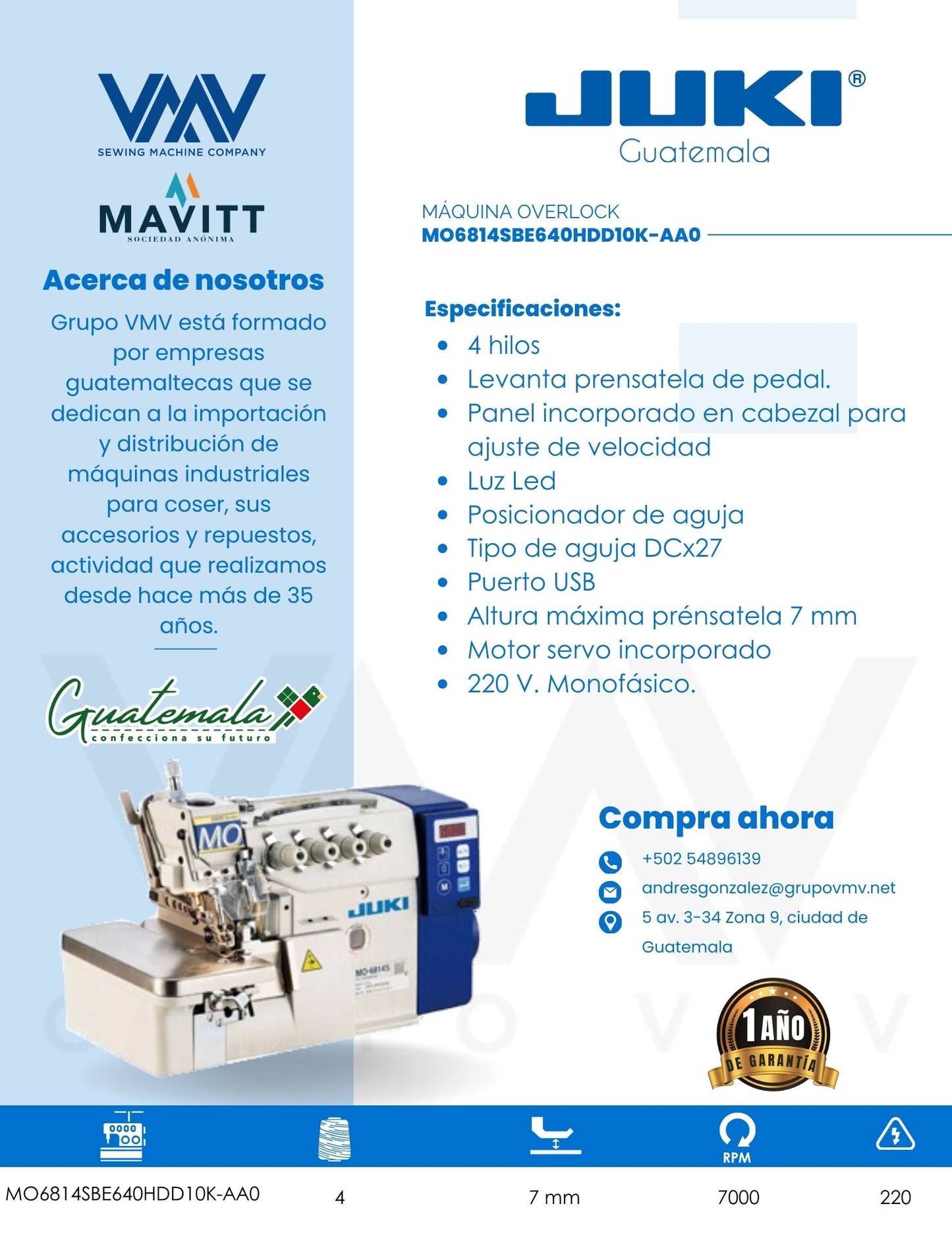 Máquina de coser Overlock de 4 hilos Juki MO6814SBE640HDD10K-AA0