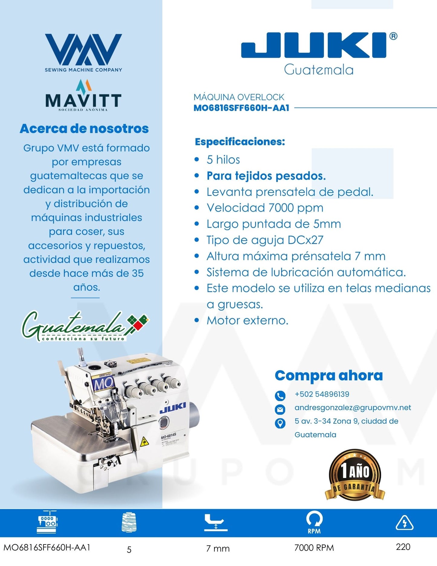 Máquina de coser Overlock 5 Hilos MO6816SFF660H-AA1