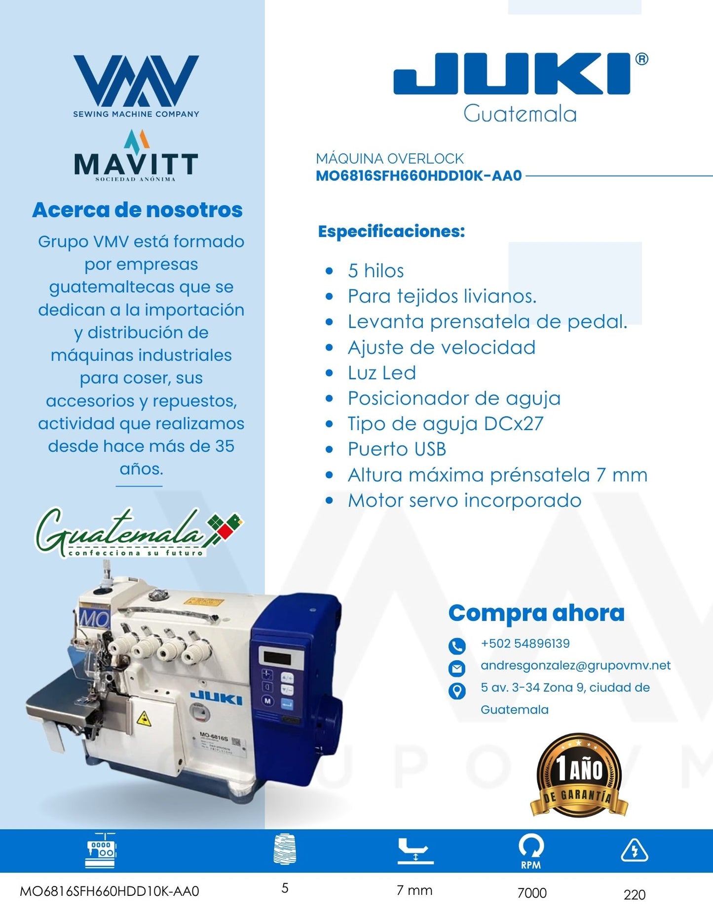 Máquina de coser Overlock de 5 hilos JUKI MO6816SFH660HDD10K-AA0