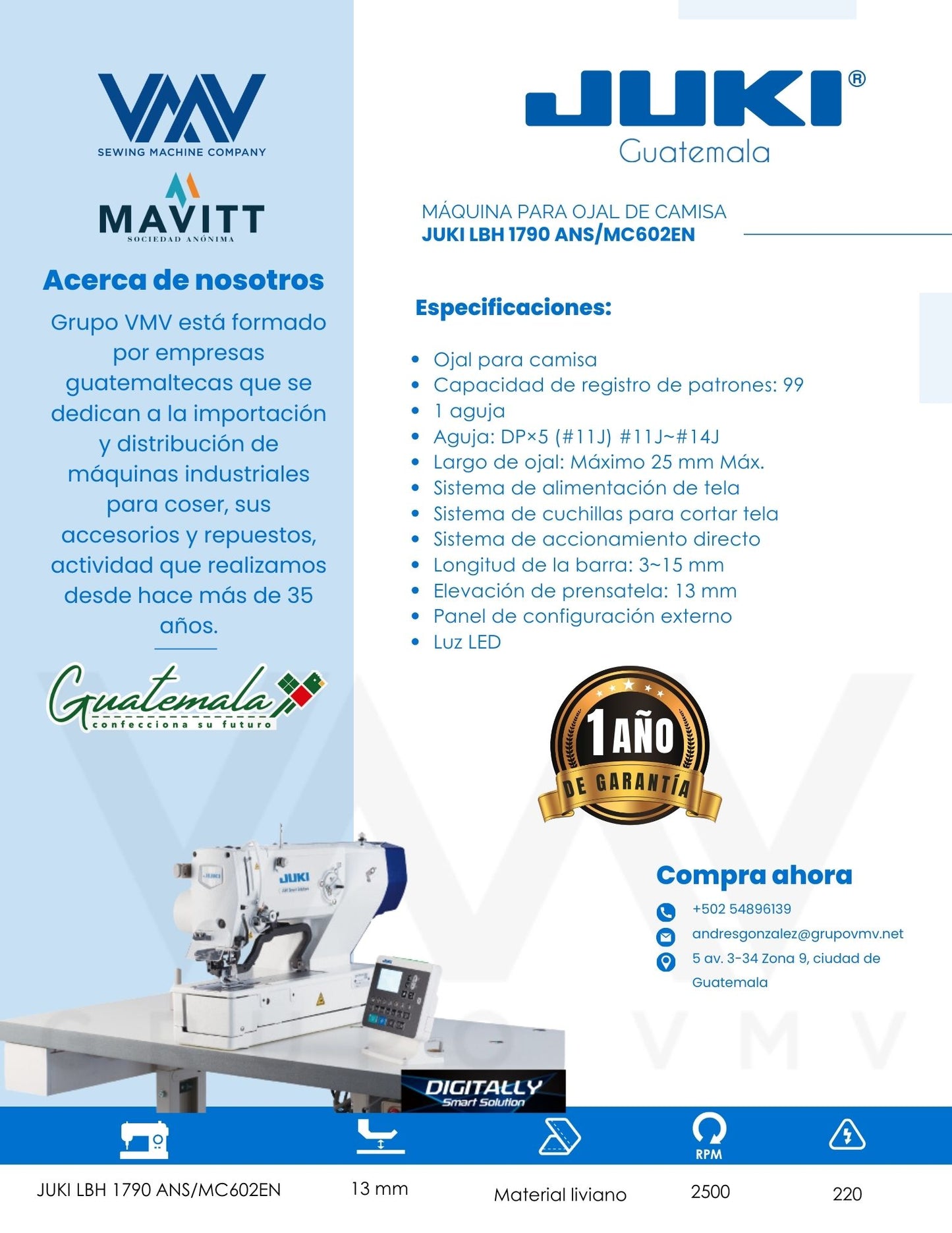 MAQUINA DE COSER PARA OJAL DE CAMISA JUKI LBH 1790 ANS/MC602EN