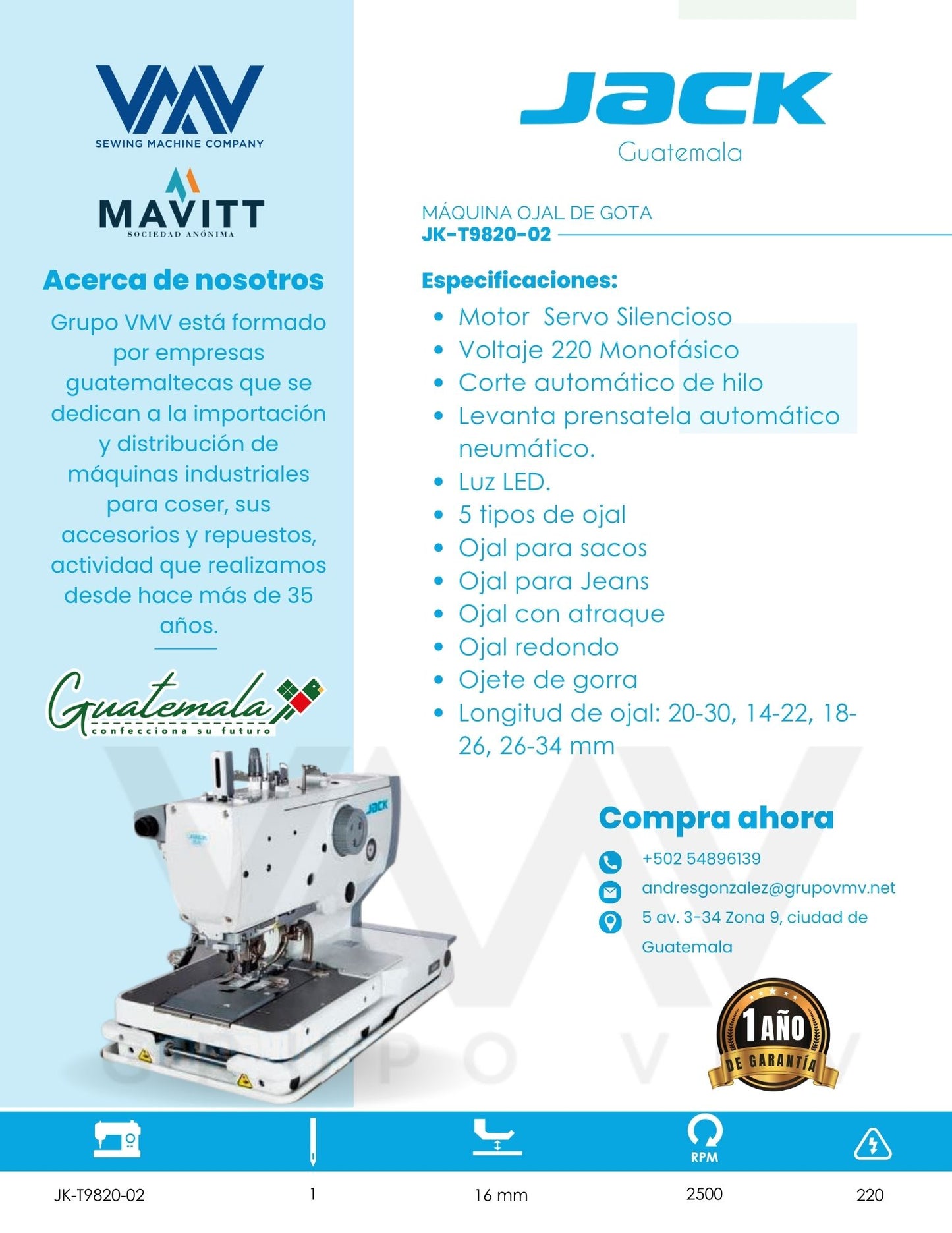 MÁQUINA OJAL DE GOTA JACK JK-T9820-02