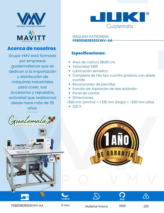 MÁQUINA DE COSER PATRONERA JUKI PS800SB2850ZKWV-AA