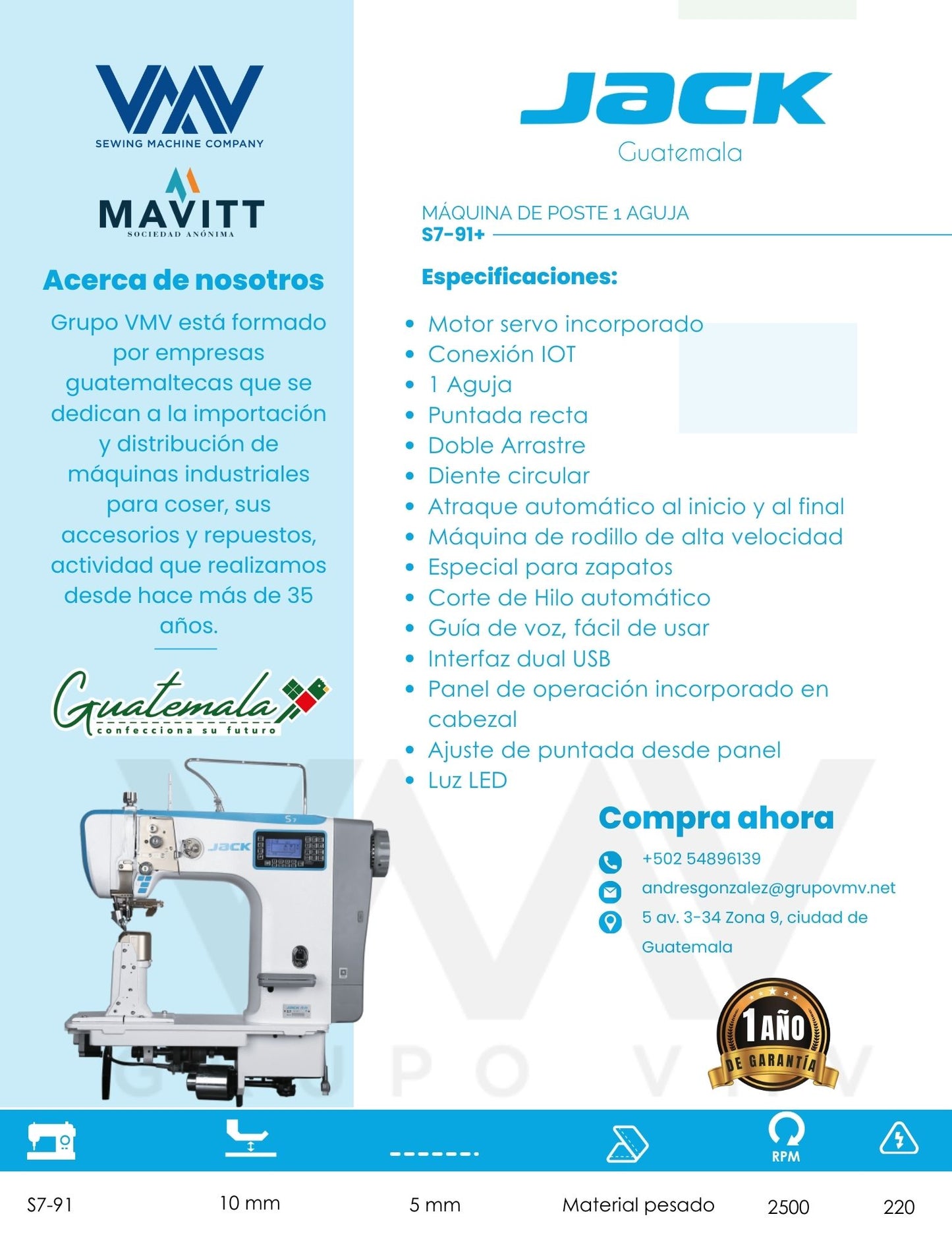 MÁQUINA DE COSER DE POSTE 1 AGUJA JACK S7+91
