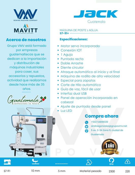 MÁQUINA DE COSER DE POSTE 1 AGUJA JACK S7+91