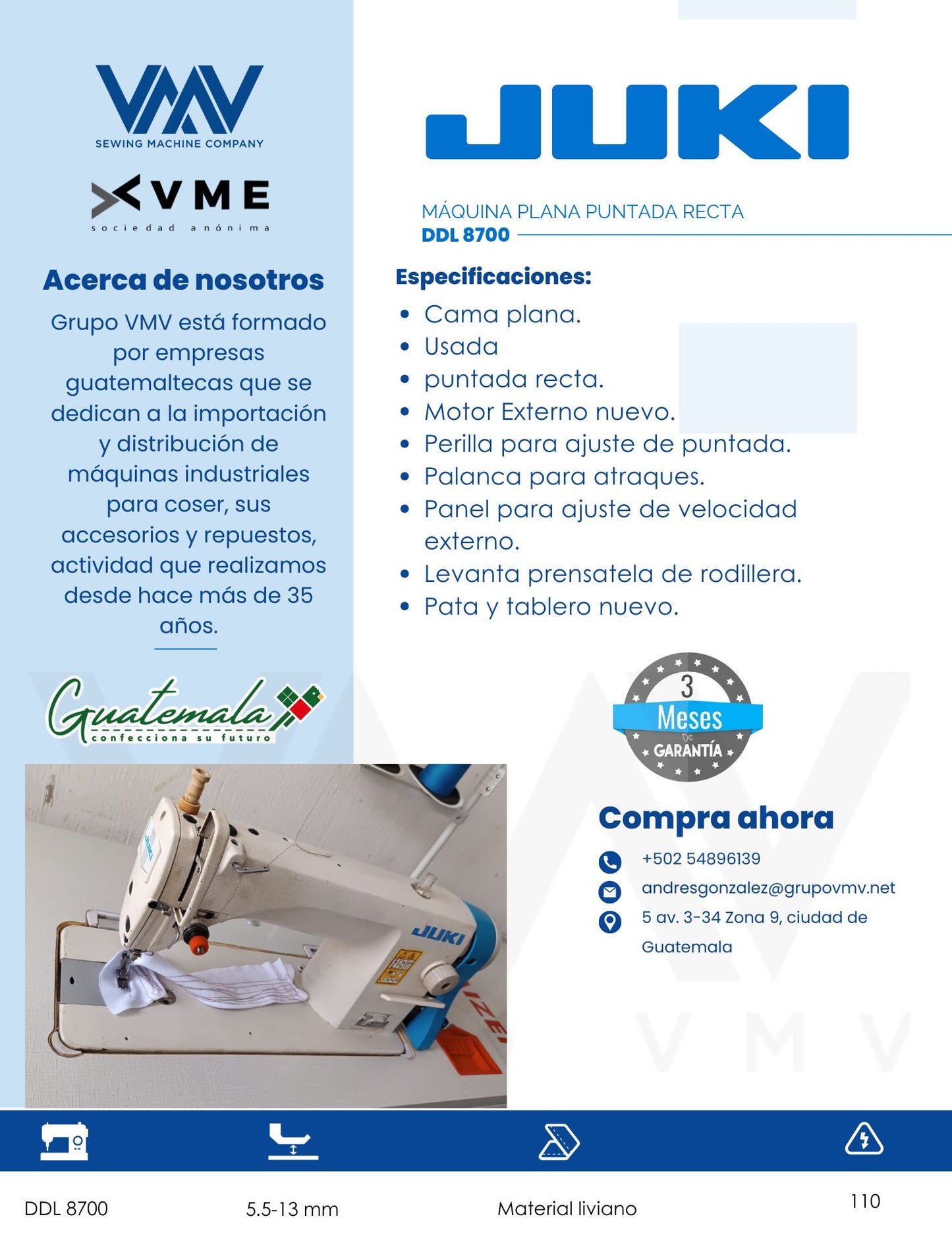 Máquina de coser plana puntada recta Juki DDL8700 Usada