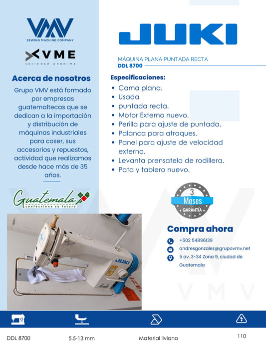 Máquina de coser plana puntada recta Juki DDL8700 Usada