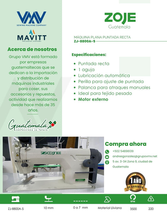 MÁQUINA DE COSER CAMA PLANA PUNTADA RECTA ZOJE ZJ8800A-5