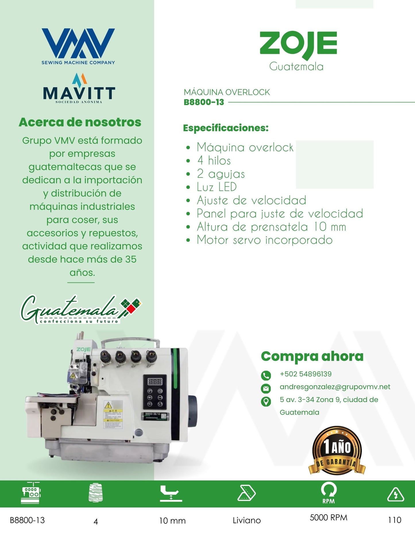 MÁQUINA OVERLOCK ZOJE B8800-13