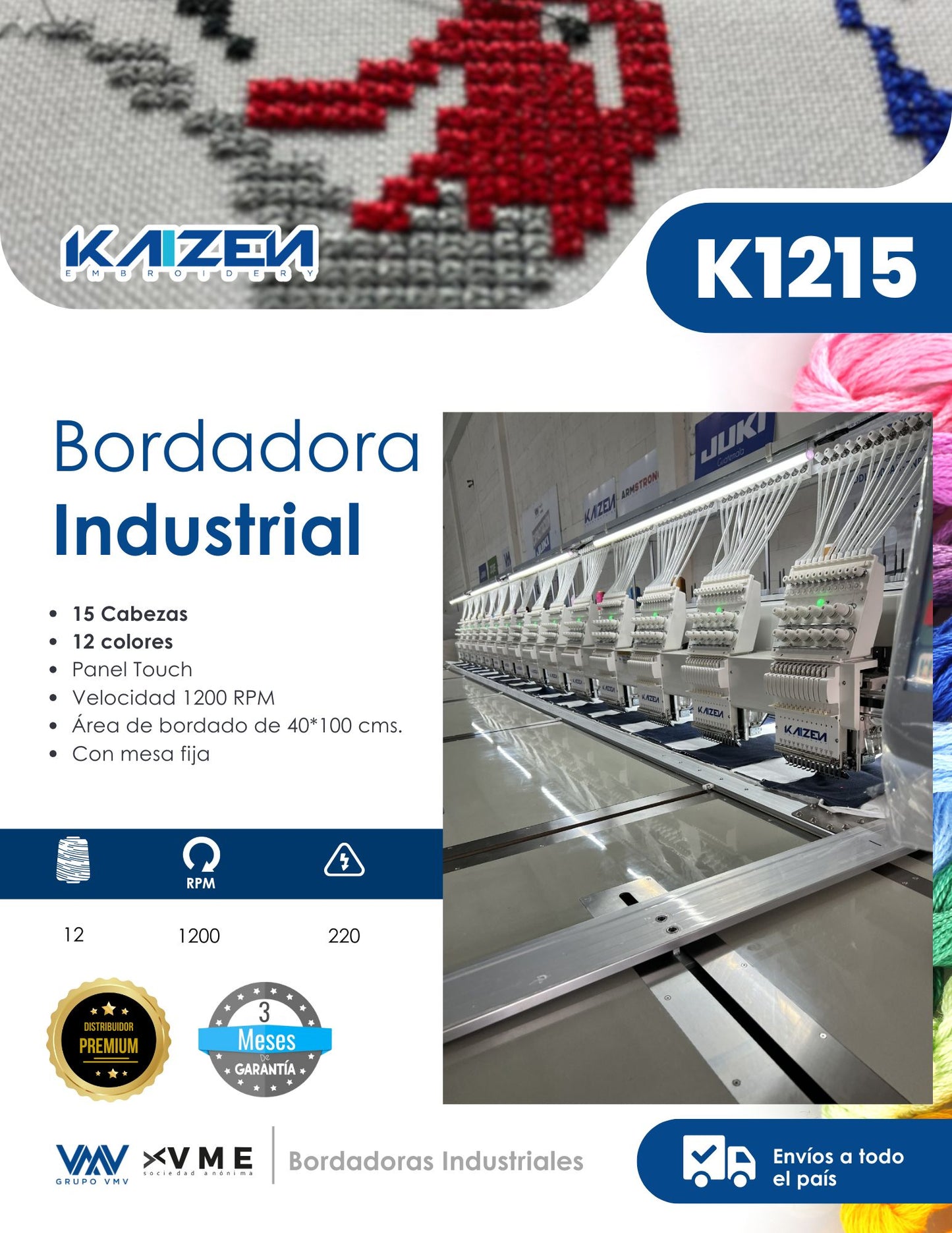 BORDADORA DE 15 CABEZAS & 12 COLORES KAIZEN K1215