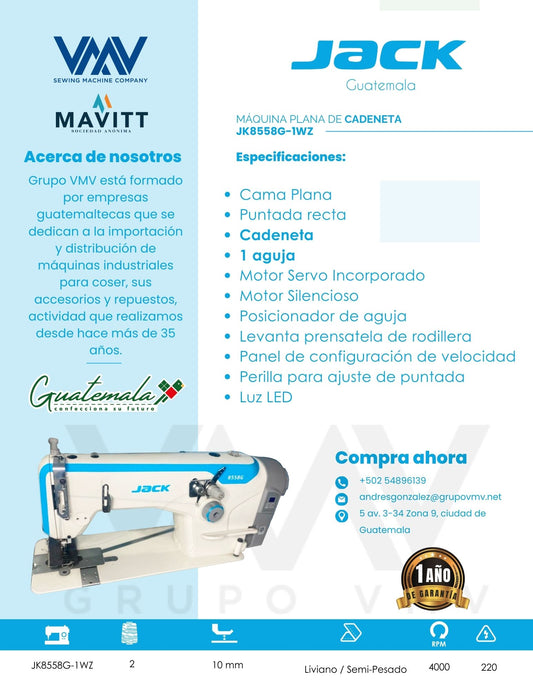 MÁQUINA DE COSER JACK PLANA PUNTADA DE CADENETA DE 1 AGUJA  JK-8558G-1WZ